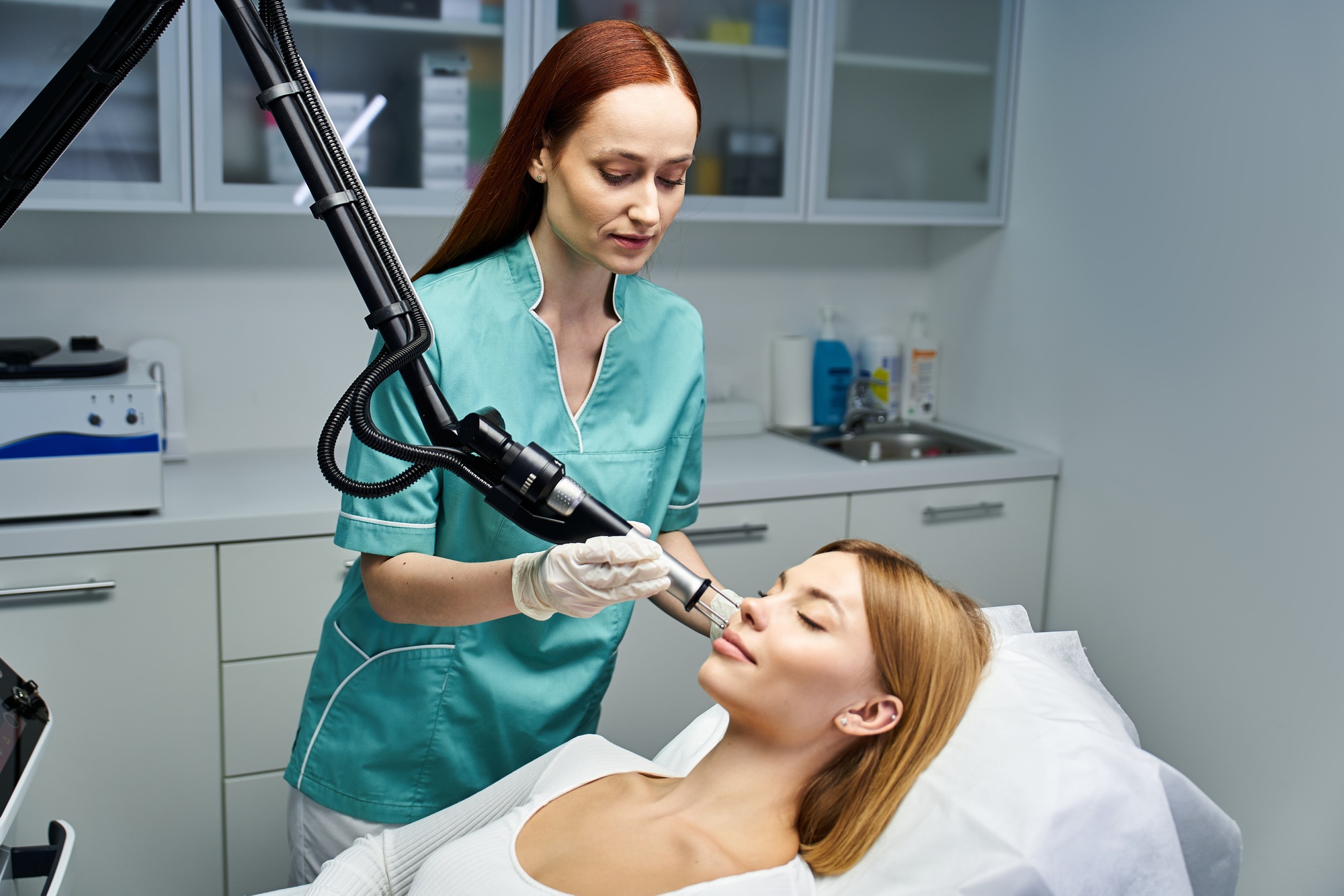 Innovative dermatology procedure enhancing youthful beauty in a tranquil clinic setting